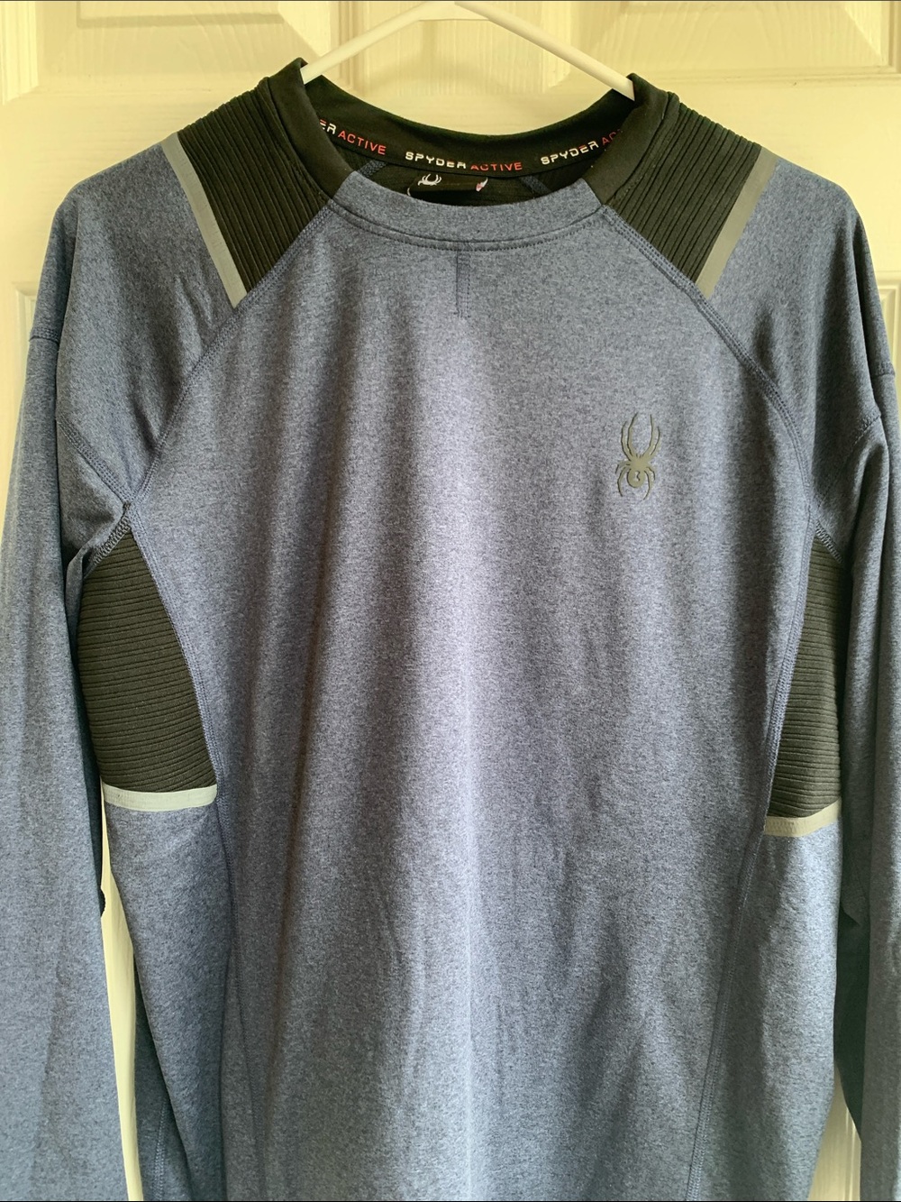Spyder Men's Athletic Long Sleeve Top in Heather Blue with Olive Accents